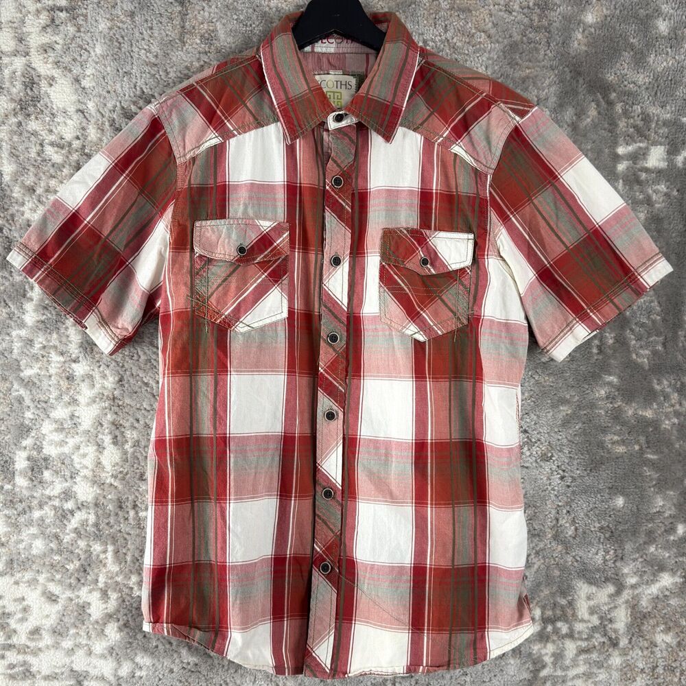Ecoths Sz M Casual 100% Organic Cotton‎ Plaid Button Up Short Sleeve Shirt